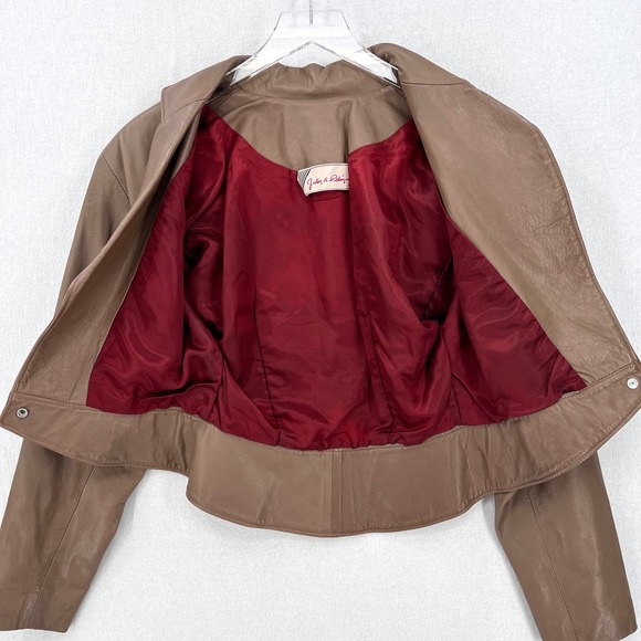 VINTAGE 80s Leather Jacket Womens Small Taupe Brown Cropped Julio De Rodriguez - Picture 7 of 16
